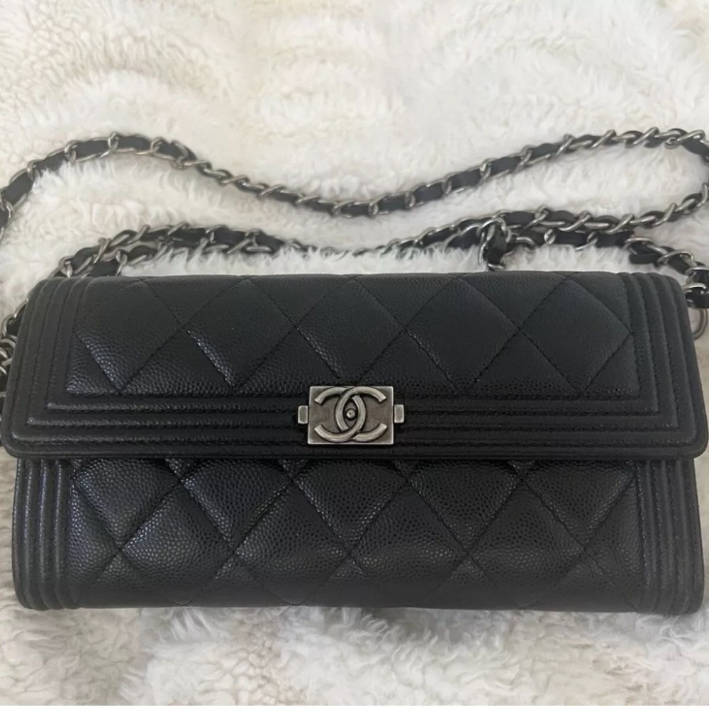 Authentic CHANEL Boy Long Flap Wallet On Chain WOC bag